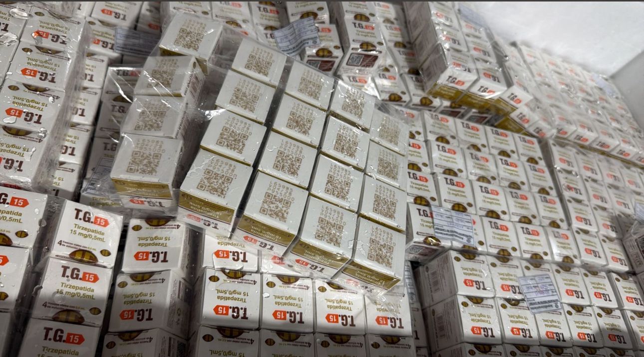 Estoque real de caixas de TG 15, tirzepatida 15 mg/0,5 mL, distribuída a partir do Paraguai
